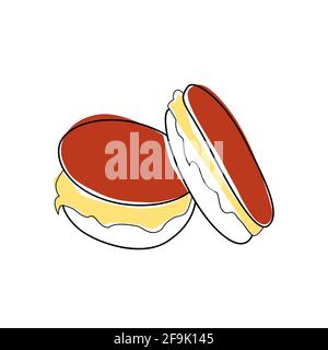 Outlined two pastel colored macaroons vector illustration isolated on white Stock Vector