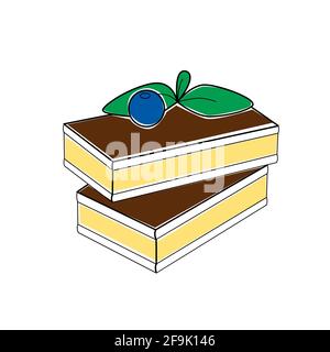 vector chocolate cakes two pieces of pie with berry homemade dessert food Stock Vector