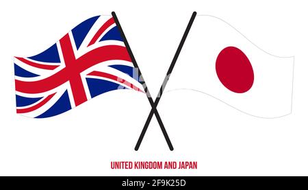 United Kingdom and Japan Flags Crossed And Waving Flat Style. Official Proportion. Correct Colors. Stock Vector