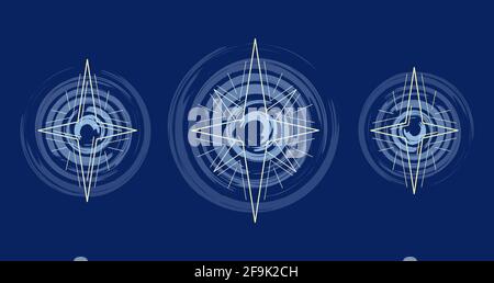 Line art illustration set of stars with a glow on a dark blue background Stock Vector