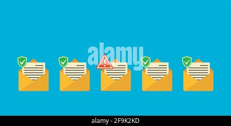 Virus, malware, email fraud, e-mail spam, hacker attack concept. Trendy flat design graphic Stock Vector