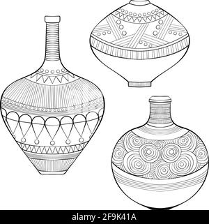 Set of three African ethnic vases Stock Vector