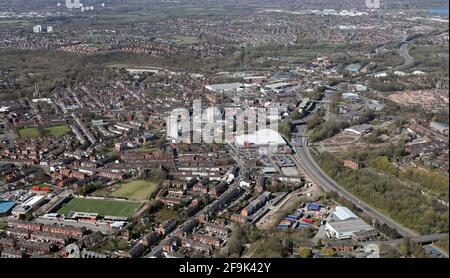 aerial view of Hyde, a town in Greater Manchester, UK Stock Photo