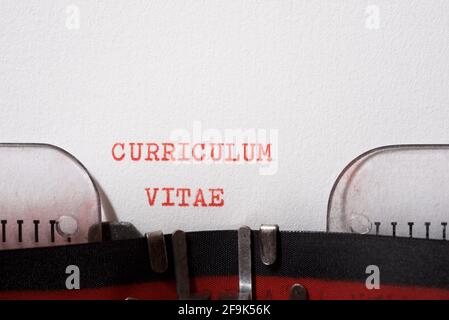 Curriculum vitae phrase written with a typewriter. Stock Photo