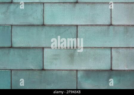green tarnished copper background metal texture with copy space Stock Photo