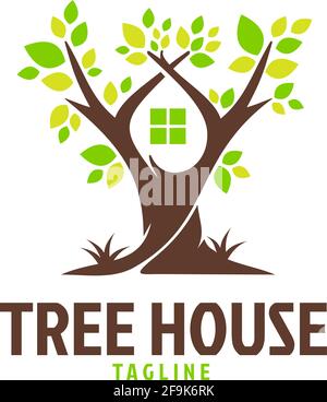 Logo Design Vector Tree House Stock Vector