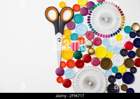Various sewing accessories isolated on white background Stock Photo