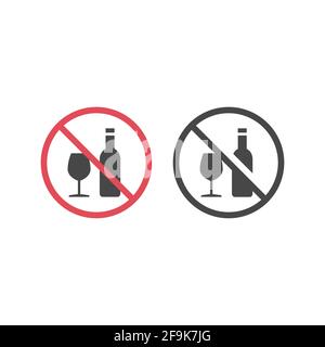 No alcohol red prohibition vector sign. Alcohol drinking not allowed icon. Stock Vector