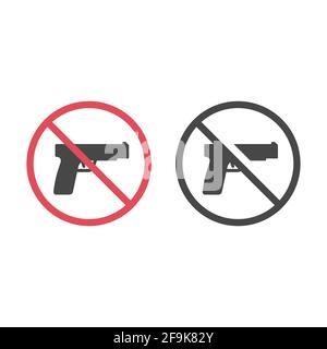 No firearms red prohibition vector sign. Guns not allowed icon. Stock Vector