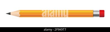 Realistic yellow pencil sharpened with a red rubber band Stock Vector
