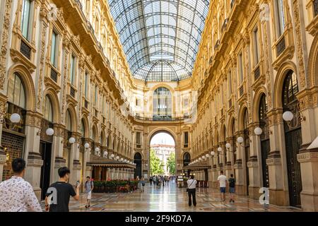 MILAN, ITALY - JUNE 23, 2019: Beautiful architecture inside Galleria Vittorio Emanuele II shopping mall Stock Photo