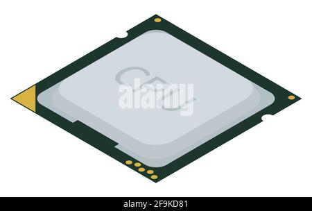 Isometric PC processor isolated on white. Vector Illustration of electronic component. Stock Vector