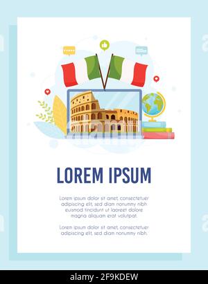Learn about Italy concept. Flyer template. Vector illustration. Stock Vector