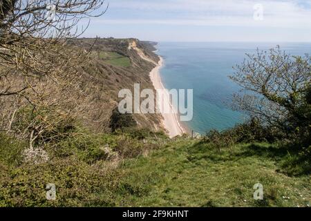 View east from Lincombe towards Weston Mouth on the South West Coastal Path between Sidmouth and Branscombe. Stock Photo