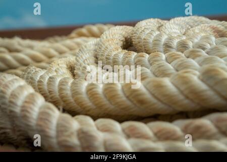 A roll marine mooring ropes close-up picture Stock Photo