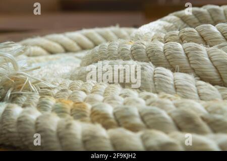 A roll marine mooring ropes close-up picture Stock Photo