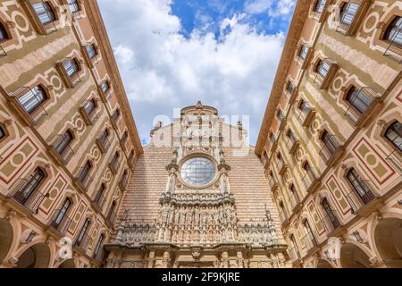 The facade of the Basilica in the Benedictine Abbey of Montserrat (Santa Maria de Montserrat) in Catalonia, Spain Stock Photo