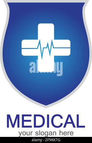 Shield icon with Medical pharmacy Isolated on White Background Stock ...