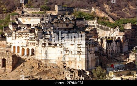 Taragarh fort in Bundi town, typical medieval fortress in Rajasthan, India Stock Photo