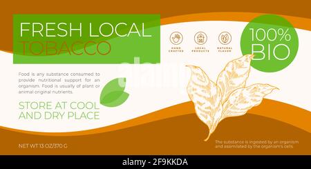 Fresh Local Herbs Label Template. Abstract Vector Packaging Horixontal Design Layout. Modern Typography Banner with Hand Drawn Tobacco Leaves Sketch Stock Vector