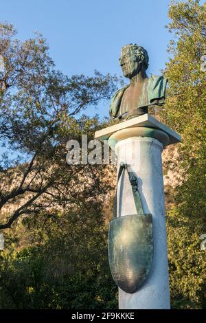 Bust of Arthur Wellesley, First Duke of Wellington, in Alameda Botanic Gardens, Gibraltar Stock Photo