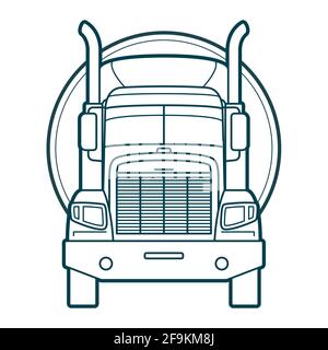 Tank truck front view, petrol transport truck outline icon, fuel cistern trailer, vector Stock Vector