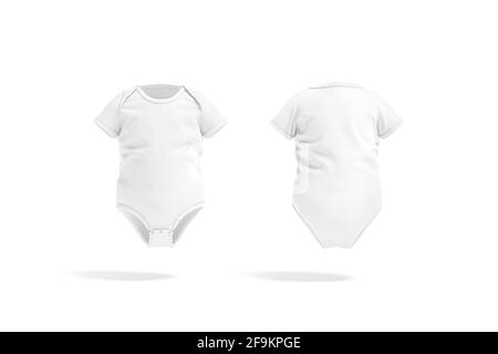 Blank white half sleeve baby bodysuit mockup, front and back Stock Photo