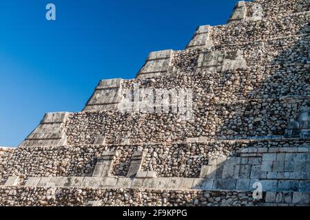 Detail of the steps of the pyramid Kukulkan in the Mayan archeological site Chichen Itza, Mexico Stock Photo