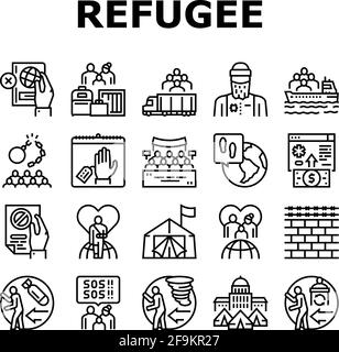 Refugee From Problem Collection Icons Set Vector Stock Vector
