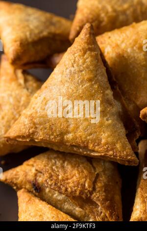 Homemade Indian Potato and Lentil Samosas with Dipping Chutney Stock Photo