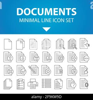 Simple Set of Documents Vector Line Icons. Paper icon, Document icon, Vector EPS10. Documents outline set of vector icons. icon of Copy, print documen Stock Vector