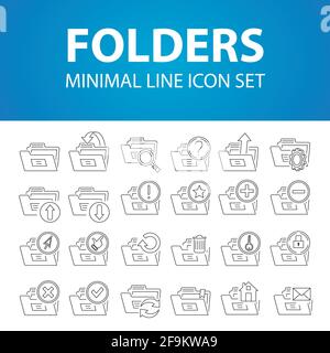 Folder outline set of vector icons. folder and archive icons set line vector. Set of folder icon vector on white background. archive document icons se Stock Vector