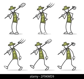 Set of farmer at outdoor activities in different poses. Print vector illustration Stock Vector