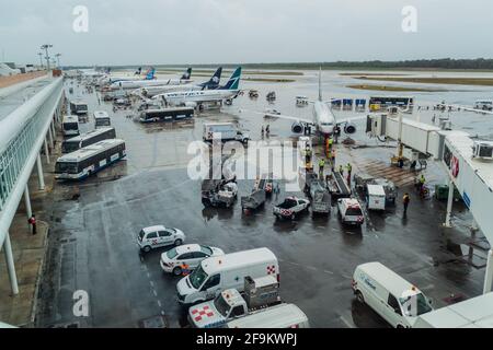 CANCUN, MEXICO - FEB 24, 2016: Airplanes at Cancun International Airport Mexico Stock Photo