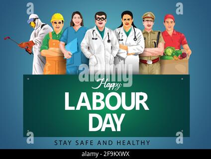 happy Labour day or international workers day vector illustration with workers. labor day and may day celebration. Stock Vector