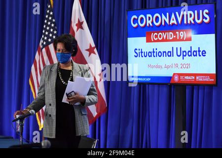 Washington, Distric of Columbia, USA. 19th Apr, 2021. DC Mayor MURIEL BOWSER speaks during a press conference about Covid19 Recovery Efforts and Parking Enforcement, today on April 19, 2021 at Old Council Chambers in Washington DC, USA. Credit: Lenin Nolly/ZUMA Wire/Alamy Live News Stock Photo