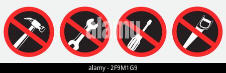 do not use tools prohibition sign set Stock Vector