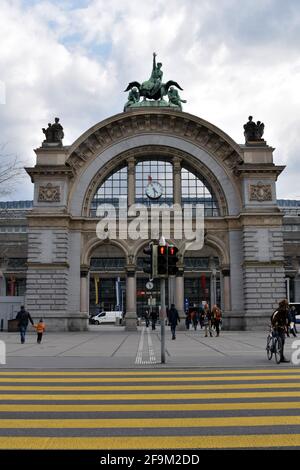 Entrance to the train station in Lucerne, Switzerland. Stock Photo