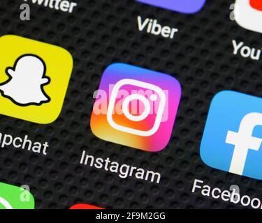 Instagram App Icon Logo on a Smartphone, Close Up Stock Photo