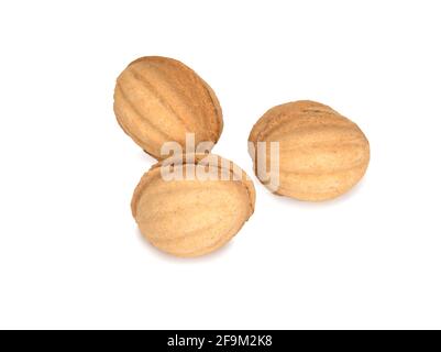 Three sandy cookies isolated on the white background, sandy nuts Stock Photo