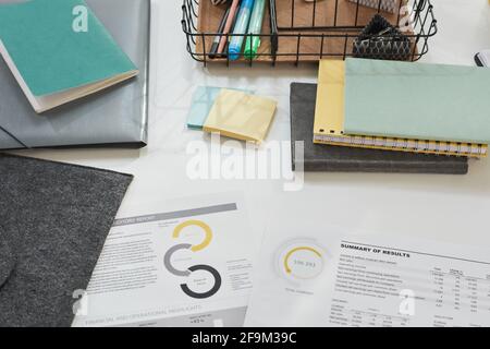 Close-up of business documents on workplace at office Stock Photo