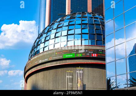 Mexico City, Mexico-25 December, 2020: A Mexican stock exchange (also known as BMV) located in Mexico City on the Paseo de la Reforma. It is a second largest stock exchange in Latin America. Stock Photo