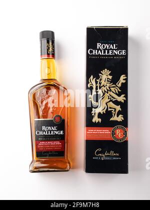 Assam, india - April 18, 2021 : Royal challenge whisky bottle stock image. Stock Photo