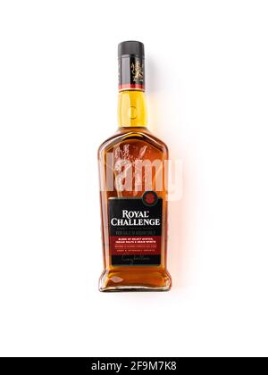 Assam, india - April 18, 2021 : Royal challenge whisky bottle stock image. Stock Photo