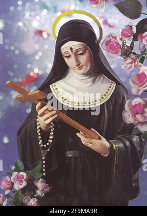 saint  Rita of Cascia is the patron saint of impossible causes catholic church holy spiritual religion illustration Stock Photo