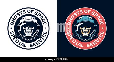 Space badge with skull pilot in helmet Stock Vector