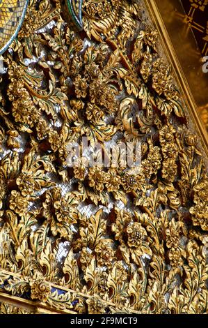 Detail of the decorative work on Wat Ratchanatdaram.   Bangkok, Thailand. Grand Palace; พระบรมมหาราชวัง; Loha Prasat Temple; Iron Monastery; Stock Photo