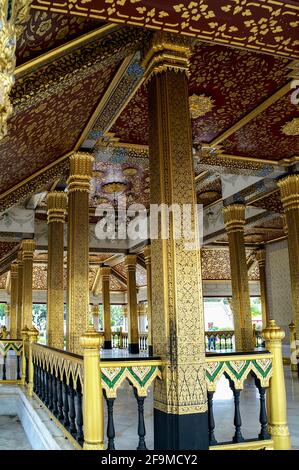 Detail of the decorative work on Wat Ratchanatdaram.   Bangkok, Thailand. Grand Palace; พระบรมมหาราชวัง; Loha Prasat Temple; Iron Monastery; Stock Photo