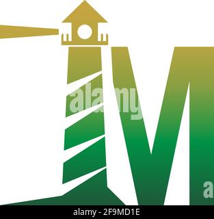 Letter M with lighthouse icon logo design template vector Stock Vector