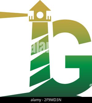 Letter G with lighthouse icon logo design template vector Stock Vector